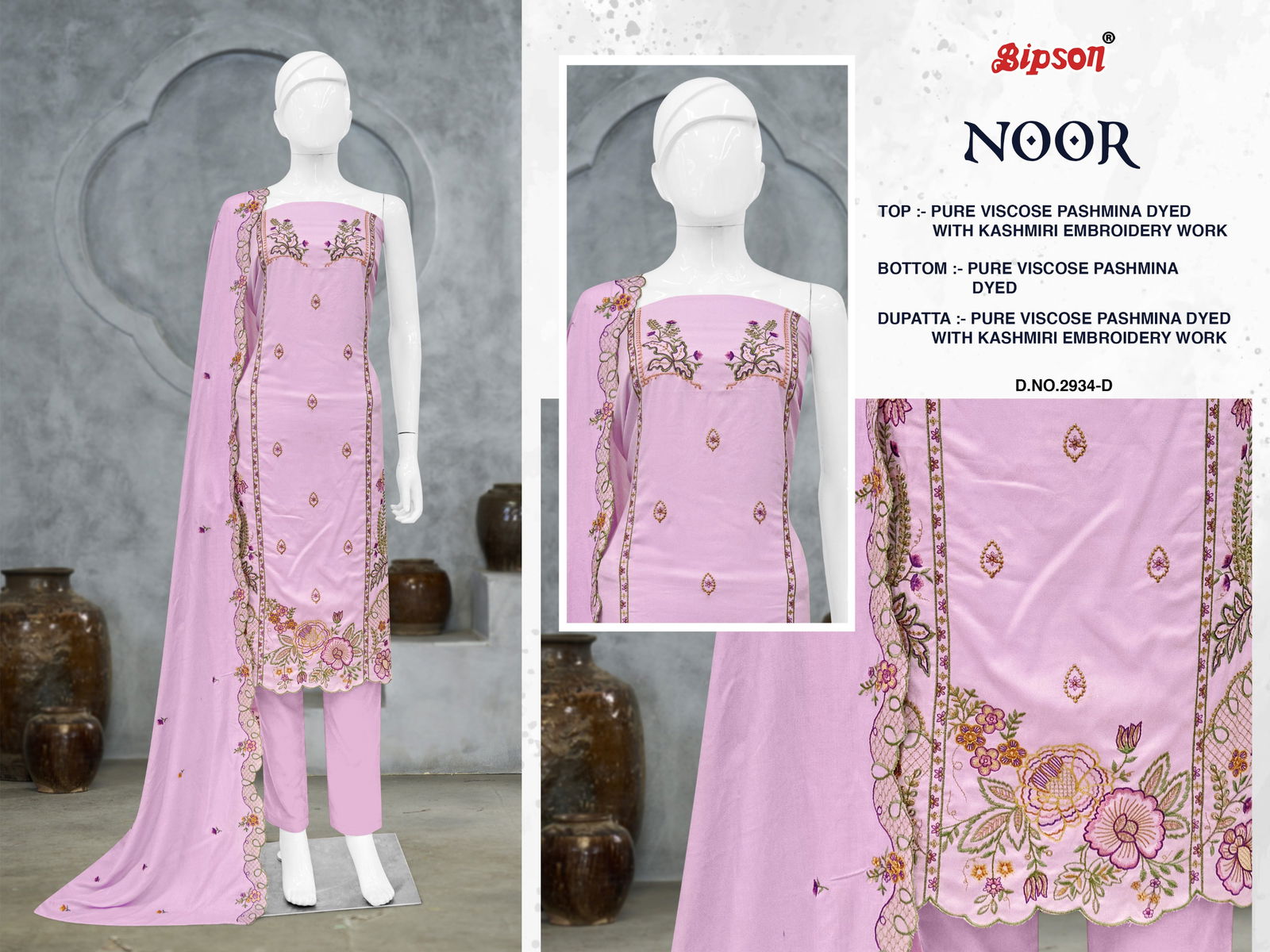 Noor 2934 By Bipson Viscose Pashmina Dress Material Wholesale Price In Surat